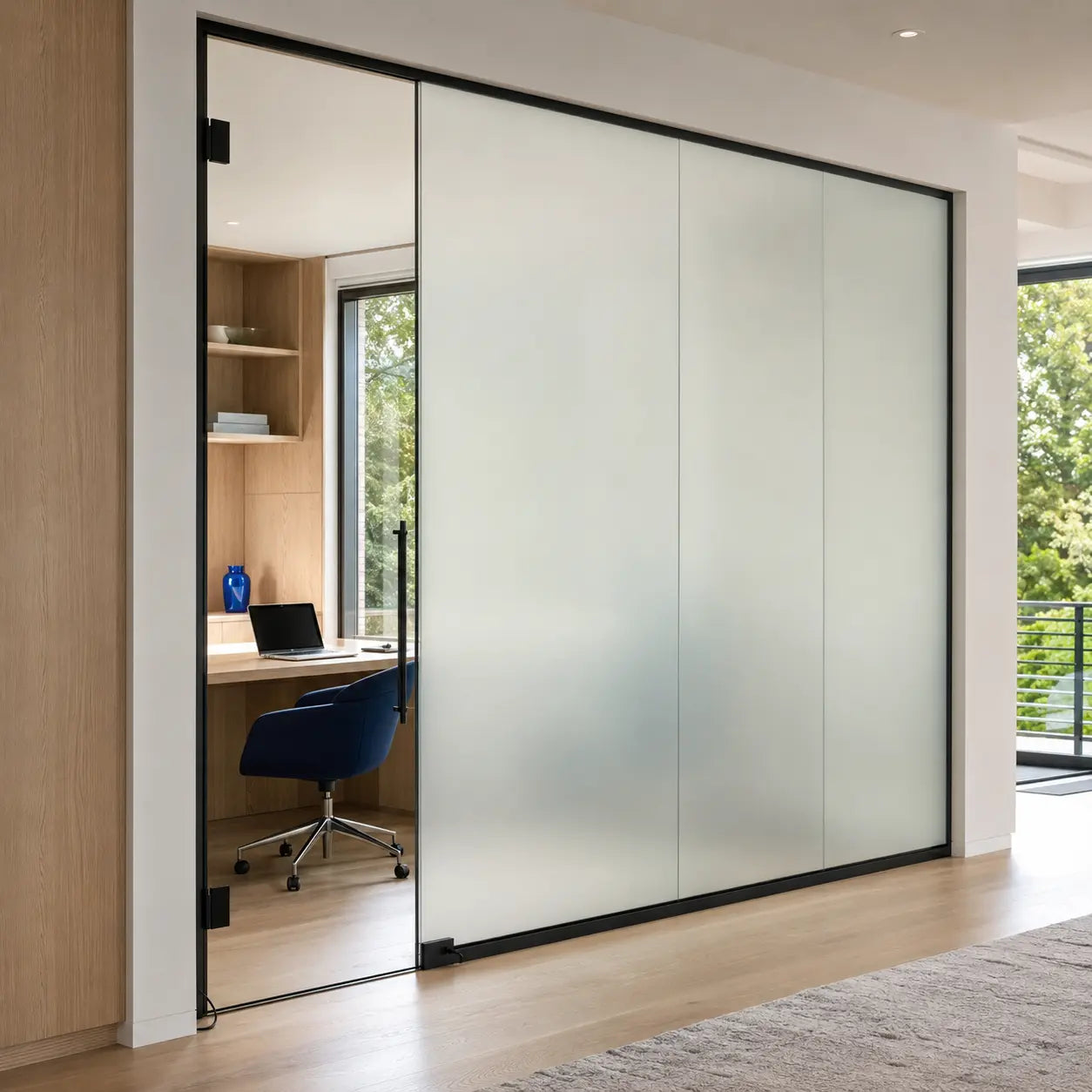 Switchable frosted glass in a residential home office